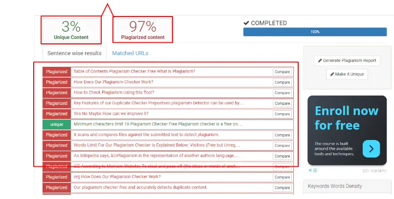 Check-palgiarism Results