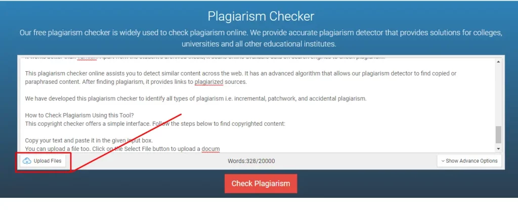 Check Palgiarism Upload files