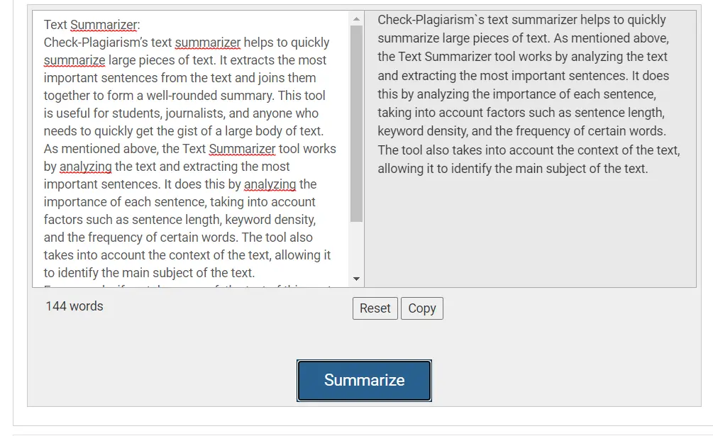 Check-Plagiarism Text Summarizer