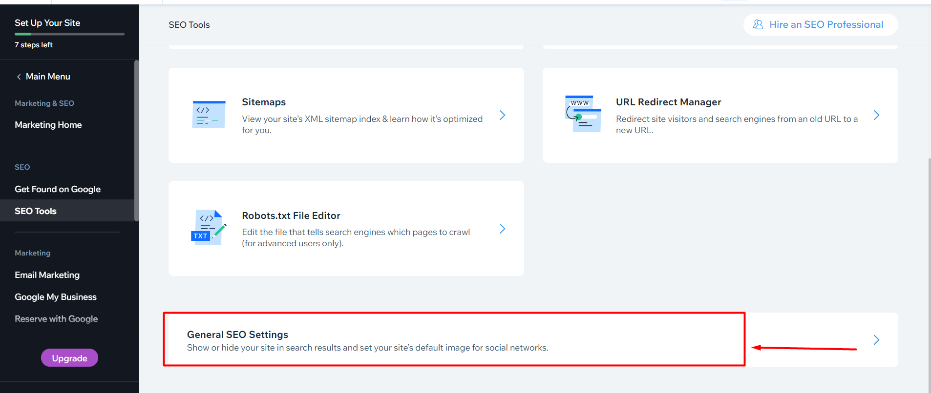 General SEO Settings WIX