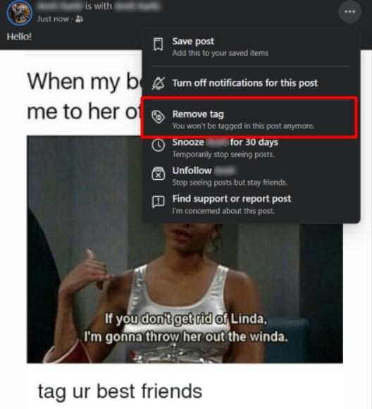 remove tag from facebook postt