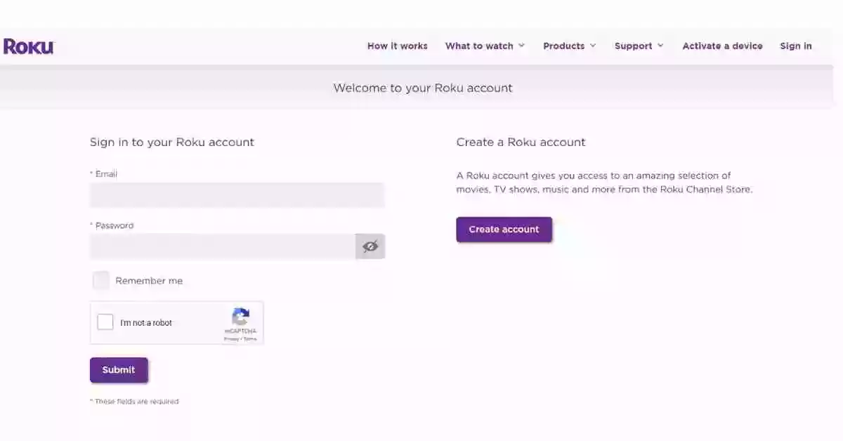 Roku Login Page