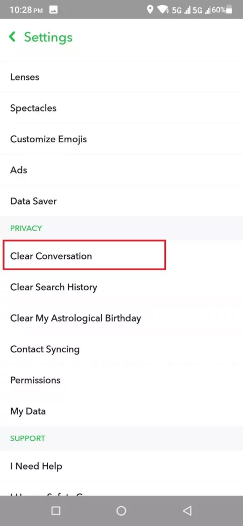 Snapchat Clear Conversation