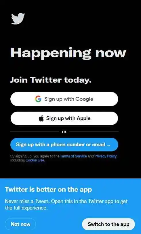 Twitter login page